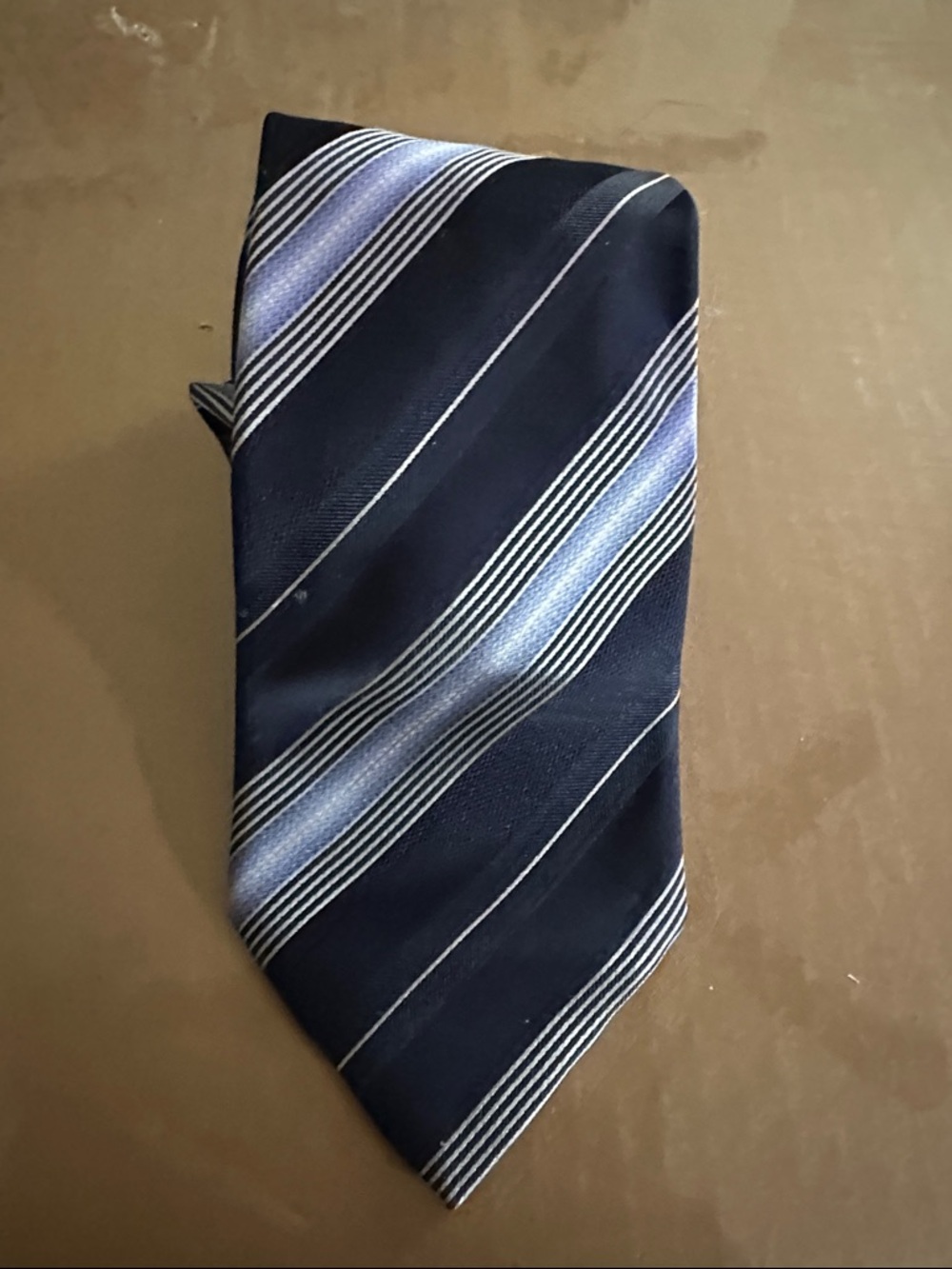 Giorgio Armani Navy Tie with Light Blue and White Diagonal Stripes